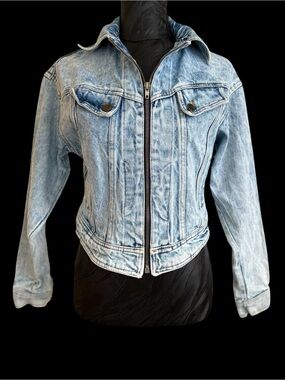 Vintage 80s Prezzia The Legendary Fit Acid Washed Zip Front Denim Jacket - Small